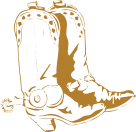 The image shows a stylized outline of a cowboy boot with a spur attached to the heel, rendered in a brownish-gold color.
